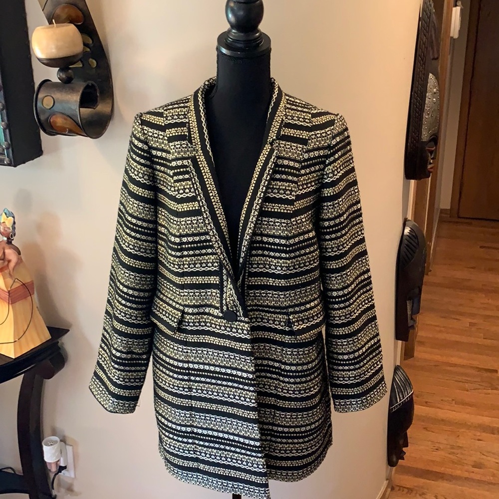 Chico’s Black Gold Silver Suit Jacket Women Sz 1
